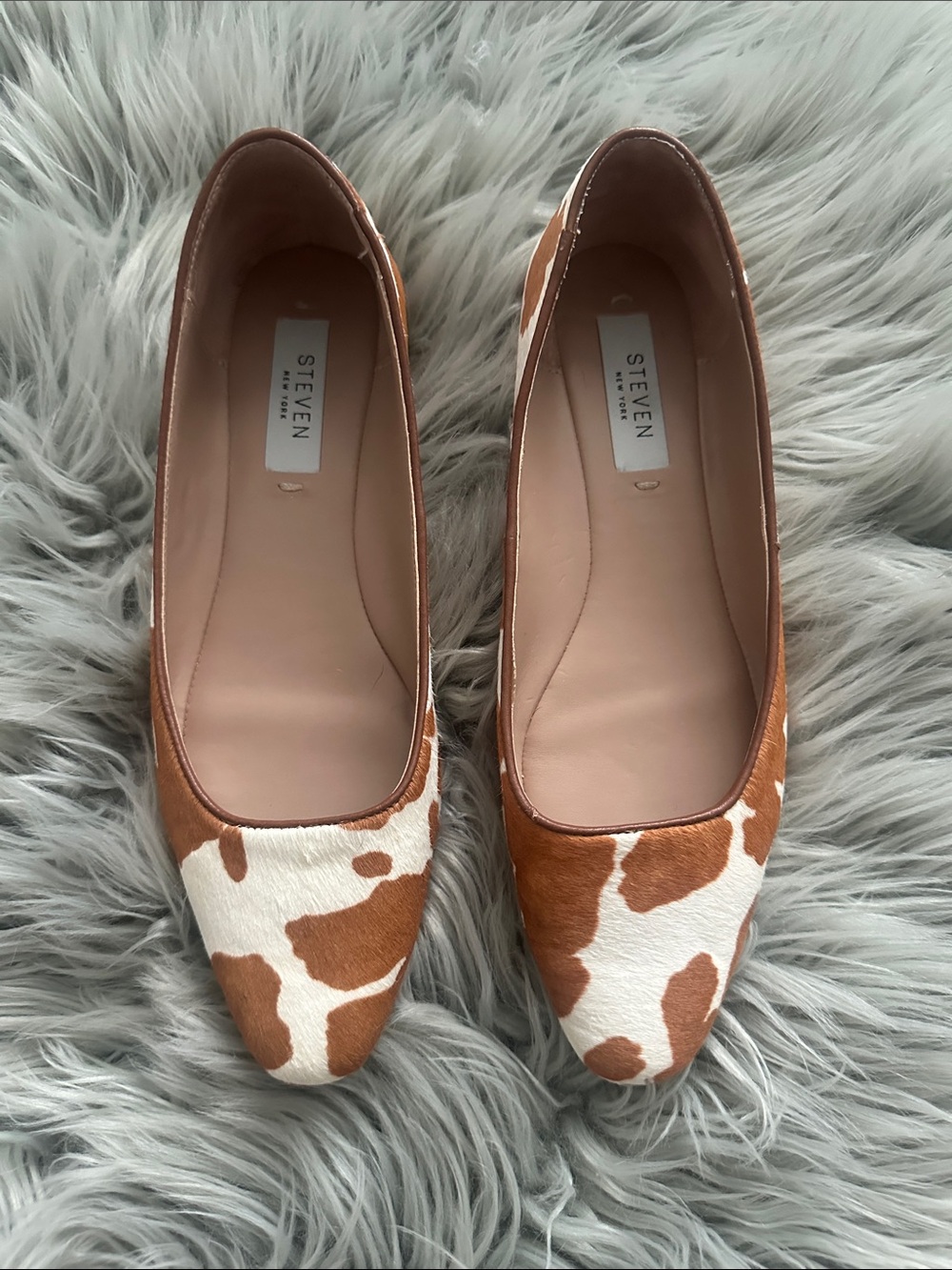 Steven By Steve Madden Brown & White Cow-Print Ballet Flats